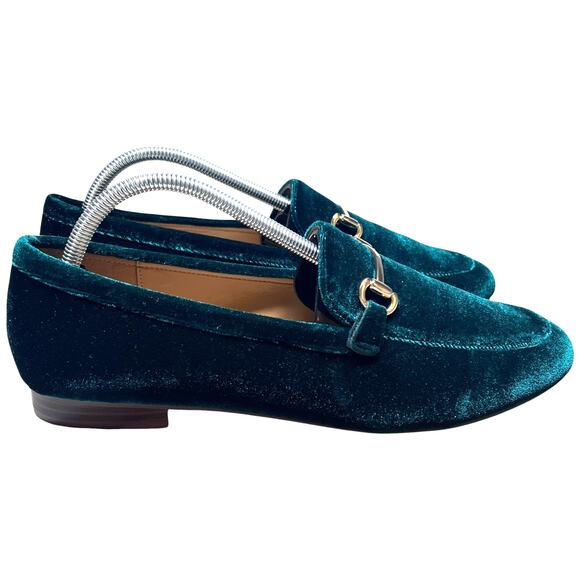 J. CREW Women's 11 Emerald Green Velvet Loafers Horse Bit Shoe Preppy Equestrian - Picture 2 of 14